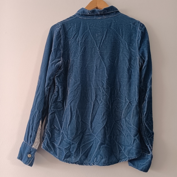 CP Shades Romy Blue Velvet Velour Button Down Shirt Long Sleeve XS - Picture 2 of 8